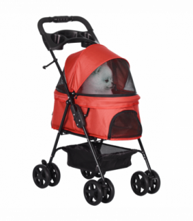 Pet Stroller No-Zip Foldable Travel Carriage with Brake Basket Adjustable Canopy