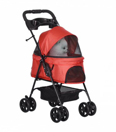 Pet Stroller No-Zip Foldable Travel Carriage with Brake Basket Adjustable Canopy