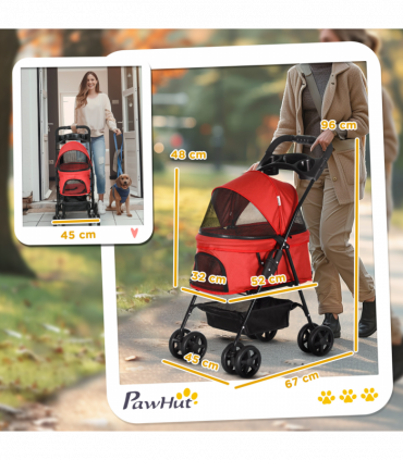 Pet Stroller No-Zip Foldable Travel Carriage with Brake Basket Adjustable Canopy