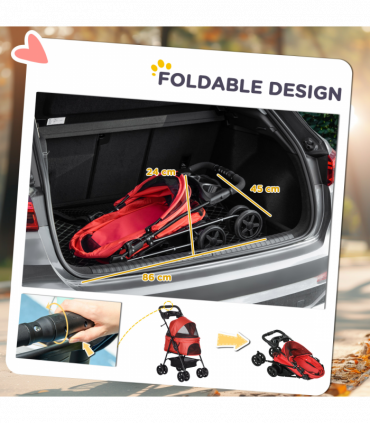 Pet Stroller No-Zip Foldable Travel Carriage with Brake Basket Adjustable Canopy