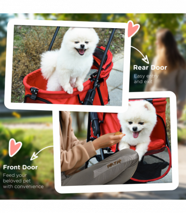 Pet Stroller No-Zip Foldable Travel Carriage with Brake Basket Adjustable Canopy