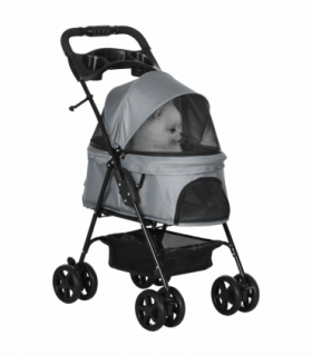 Pet Stroller No-Zip Foldable Travel Carriage with Brake Basket Adjustable Canopy