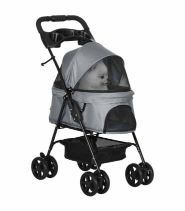 Pet Stroller No-Zip Foldable Travel Carriage with Brake Basket Adjustable Canopy