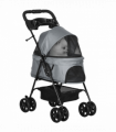 Pet Stroller No-Zip Foldable Travel Carriage with Brake Basket Adjustable Canopy
