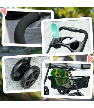 Pet Stroller No-Zip Foldable Travel Carriage with Brake Basket Adjustable Canopy