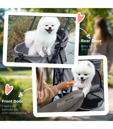 Pet Stroller No-Zip Foldable Travel Carriage with Brake Basket Adjustable Canopy