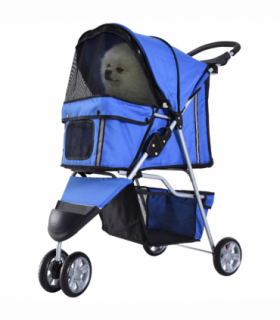 Pet Stroller Pushchair Carrier for Cat Puppy with 3 Wheels Blue Pawhut