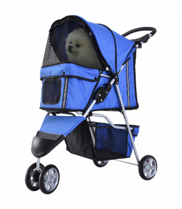 Pet Stroller Pushchair Carrier for Cat Puppy with 3 Wheels Blue Pawhut