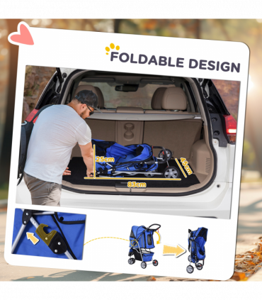 Pet Stroller Pushchair Carrier for Cat Puppy with 3 Wheels Blue Pawhut