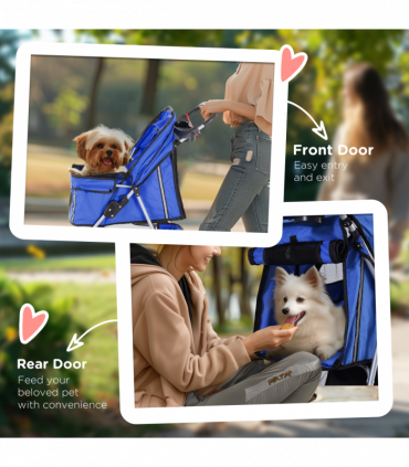 Pet Stroller Pushchair Carrier for Cat Puppy with 3 Wheels Blue Pawhut