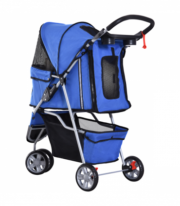 Pet Stroller Pushchair Carrier for Cat Puppy with 3 Wheels Blue Pawhut