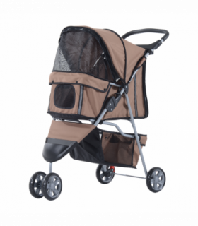 Pet Stroller Pushchair Carrier for Cat Puppy with 3 Wheels Brown Pawhut