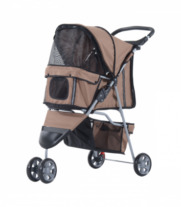 Pet Stroller Pushchair Carrier for Cat Puppy with 3 Wheels Brown Pawhut