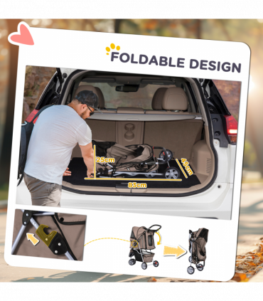 Pet Stroller Pushchair Carrier for Cat Puppy with 3 Wheels Brown Pawhut