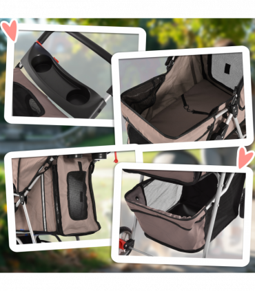 Pet Stroller Pushchair Carrier for Cat Puppy with 3 Wheels Brown Pawhut