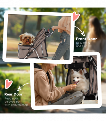 Pet Stroller Pushchair Carrier for Cat Puppy with 3 Wheels Brown Pawhut