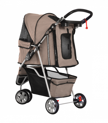 Pet Stroller Pushchair Carrier for Cat Puppy with 3 Wheels Brown Pawhut