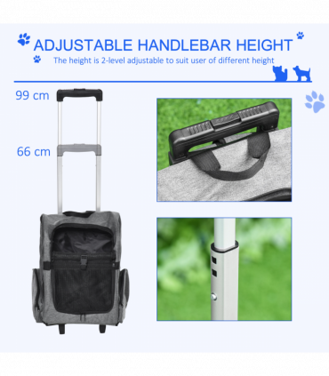 Pet Travel Backpack Bag Cat Dog Carrier w/ Trolley and Telescopic Wheel Grey