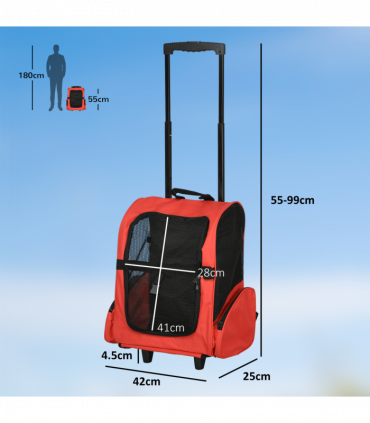 Pet Travel Backpack Bag Cat Puppy Dog Carrier w/ Trolley and Telescopic Handle