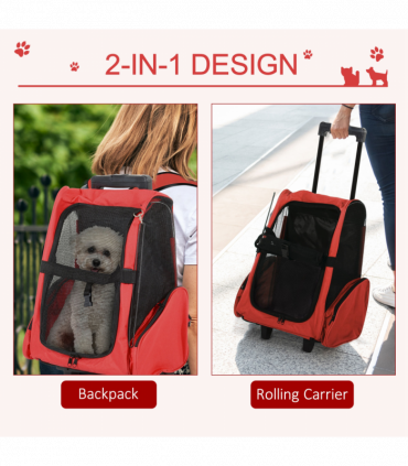 Pet Travel Backpack Bag Cat Puppy Dog Carrier w/ Trolley and Telescopic Handle