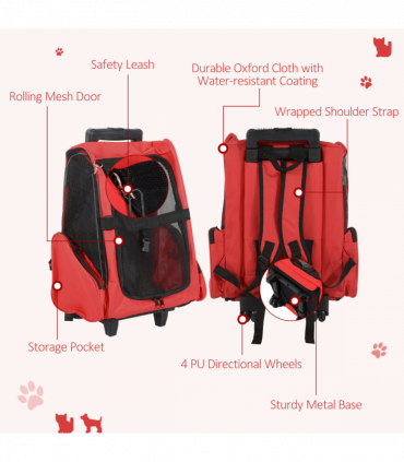 Pet Travel Backpack Bag Cat Puppy Dog Carrier w/ Trolley and Telescopic Handle