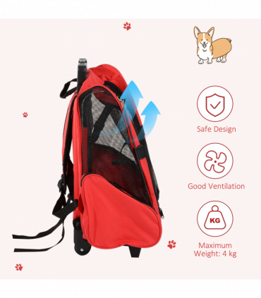Pet Travel Backpack Bag Cat Puppy Dog Carrier w/ Trolley and Telescopic Handle