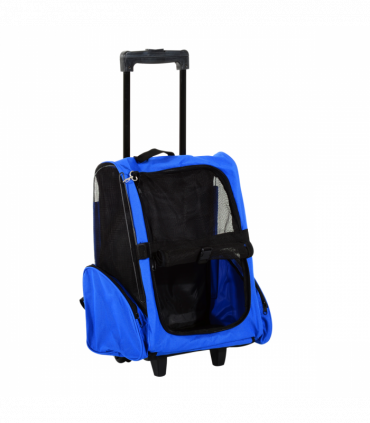 Pet Travel Backpack Bag Cat Puppy Dog Carrier w/ Trolley and Telescopic Wheel