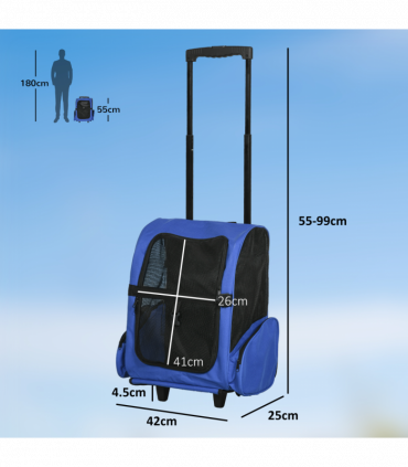 Pet Travel Backpack Bag Cat Puppy Dog Carrier w/ Trolley and Telescopic Wheel