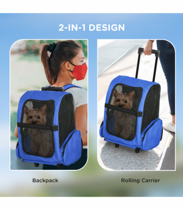 Pet Travel Backpack Bag Cat Puppy Dog Carrier w/ Trolley and Telescopic Wheel
