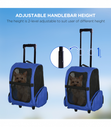 Pet Travel Backpack Bag Cat Puppy Dog Carrier w/ Trolley and Telescopic Wheel