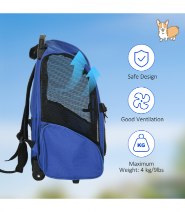 Pet Travel Backpack Bag Cat Puppy Dog Carrier w/ Trolley and Telescopic Wheel