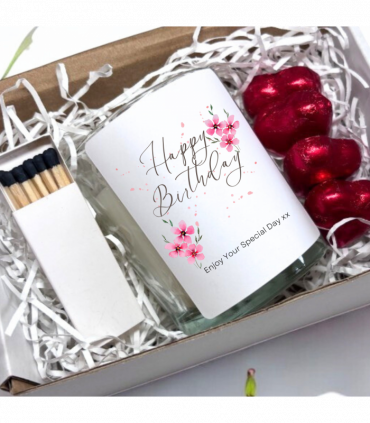 Pink Flowers Happy Birthday Candle Gift Set | Birthday Gift Box For Her | Birthday Gift | Birthday Gift Hamper | Mums Birthday Gift UK