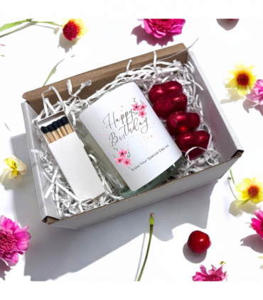 Pink Flowers Happy Birthday Candle Gift Set | Birthday Gift Box For Her | Birthday Gift | Birthday Gift Hamper | Mums Birthday Gift UK