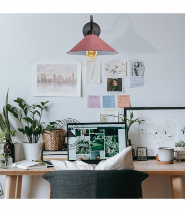 Pink Wall Light Fixture,Black Wall Sconce E27 Base Socket Screw Type Wall Mounted Swan Neck Cone Shape Shade