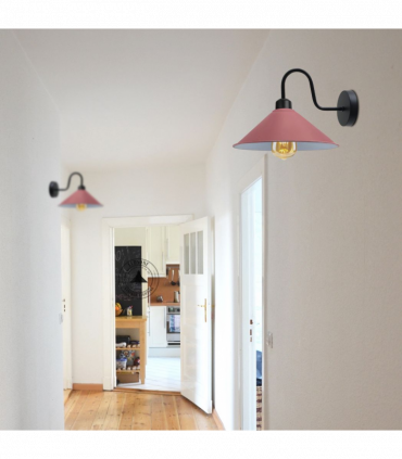 Pink Wall Light Fixture,Black Wall Sconce E27 Base Socket Screw Type Wall Mounted Swan Neck Cone Shape Shade