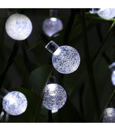 Planet Solar 30 White Crystal Ball Solar Powered String Lights 6m