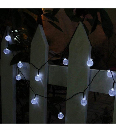 Planet Solar 30 White Crystal Ball Solar Powered String Lights 6m