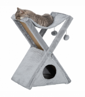 Plush Folding Cat Tree Play Rest Activity Tower w/ Scratching Post Grey Pawhut