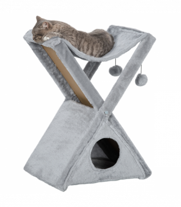 Plush Folding Cat Tree Play Rest Activity Tower w/ Scratching Post Grey Pawhut