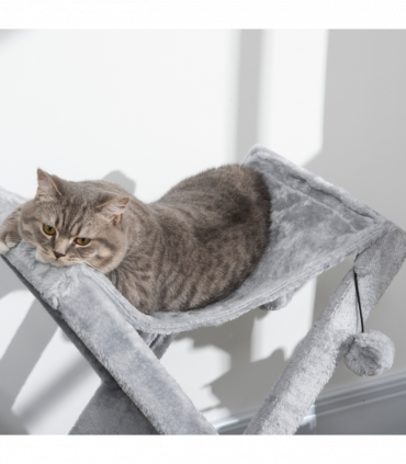 Plush Folding Cat Tree Play Rest Activity Tower w/ Scratching Post Grey Pawhut