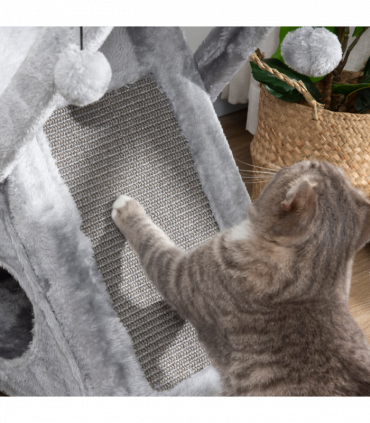 Plush Folding Cat Tree Play Rest Activity Tower w/ Scratching Post Grey Pawhut