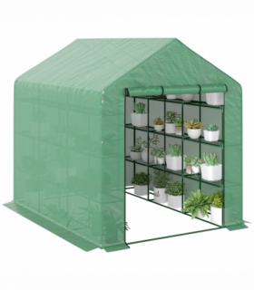 Poly Tunnel Steeple Walk in Greenhouse Removable Cover Shelves 244x180x210cm