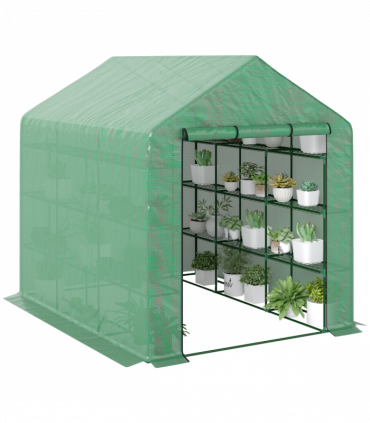 Poly Tunnel Steeple Walk in Greenhouse Removable Cover Shelves 244x180x210cm