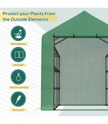 Poly Tunnel Steeple Walk in Greenhouse Removable Cover Shelves 244x180x210cm