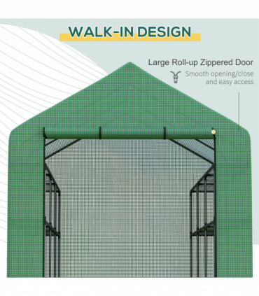 Poly Tunnel Steeple Walk in Greenhouse Removable Cover Shelves 244x180x210cm