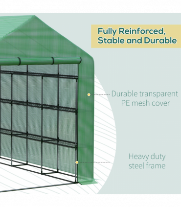 Poly Tunnel Steeple Walk in Greenhouse Removable Cover Shelves 244x180x210cm