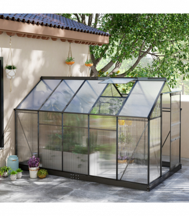 Polycarbonate Walk-In Garden Greenhouse Aluminium Frame w/ Slide Door 6 x 10ft