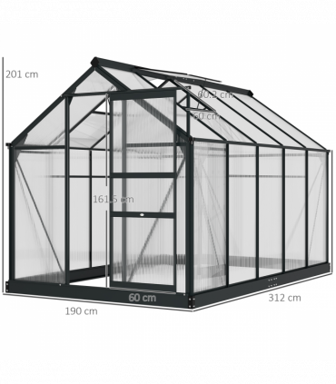Polycarbonate Walk-In Garden Greenhouse Aluminium Frame w/ Slide Door 6 x 10ft