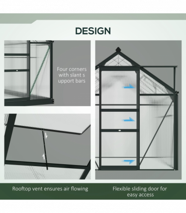 Polycarbonate Walk-In Garden Greenhouse Aluminium Frame w/ Slide Door 6 x 10ft