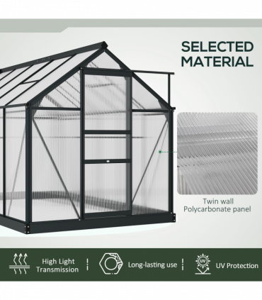 Polycarbonate Walk-In Garden Greenhouse Aluminium Frame w/ Slide Door 6 x 10ft